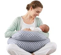 SHANNA Nursing Pillow Bottle Feeding Breastfeeding Pillow, Multifunctional Nursing Pillow with 100% Cotton Romvable Washable Cover Adjustable Waist Strap Support, Gifts for Pregnancy(Grey-White Stars)