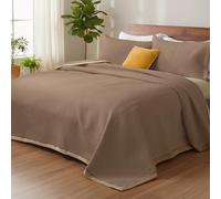 SHANNA Quilt Bedspread 3 Piece Set: All Season Luxurious Thick Cozy Comforter Bed Cover 220 x 240 cm Quilted Coverlet Set with 2 Pillowcase 50 x 70 cm Wrinkle Comforter Bedding Set (Light Brown-A)