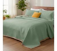 SHANNA Quilt Bedspread 3 Piece Set: All Season Luxurious Thick Cozy Comforter Bed Cover Solid 220 x 240 cm Quilted Coverlet Set with 2 Pillowcase 50 x 70 cm Large Sofa Throw Cover (Light Green-A)