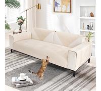 SHANNA Soft Chenille Sofa Cover 1/2/3/4 Seater, New Universal Non-Slip Corner Sofa Cover L Shape Solid Thick Textured Sofa Slipcovers for Living Room(White, 90 * 210cm Seat Cover)