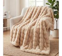 SHANNA Soft Warm Rabbit Plush Fleece Blankets Thick 1000 GSM Throws for Sofa Large Fluffy Versatile Blanket Bed Throw for Bedroom, Couch, Travel, Kids, Camping (Khaki, 130 * 160cm)