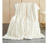SHANNA Soft Warm Rabbit Plush Fleece Blankets Thick 1000 GSM Throws for Sofa Large Fluffy Versatile Blanket Bed Throw for Bedroom, Couch, Travel, Kids, Camping (White, 180 * 230cm)