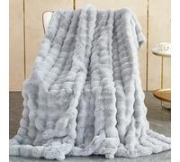 SHANNA Soft Warm Rabbit Plush Fleece Blankets Thick 1000 GSM Throws for Sofa Large Fluffy Versatile Blanket Bed Throw for Bedroom, Couch, Travel, Kids, Camping (Light Grey, 130 * 160cm)