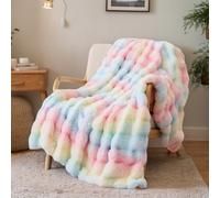 SHANNA Soft Warm Rabbit Plush Fleece Blankets Thick 1000 GSM Throws for Sofa Large Fluffy Versatile Blanket Bed Throw for Bedroom, Couch, Travel, Kids, Camping (Rainbow, 130 * 160cm)