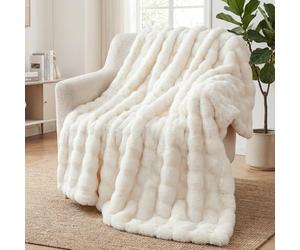 SHANNA Soft Warm Rabbit Plush Fleece Blankets Thick 1000 GSM Throws for Sofa Large Fluffy Versatile Blanket Bed Throw for Bedroom, Couch, Travel, Kids, Camping (White, 160 * 200cm)
