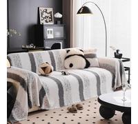 SHANNA Stripe Sofa Cover for 2 3 4 Seater, Cotton Blend Velvet Slipcover for Corner L Shaped Sofa, All-Season Protection Couch Cover, Furniture Protector Loveseat Futon Bed Cover with Non-slip Bottom