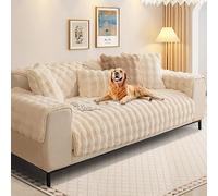 SHANNA Thick Rabbit Plush Sofa Cover 1 2 3 Seater, New Universal Non-Slip Corner Sofa Cover L Shape Super Soft Faux Fur Sofa Slipcovers for Living Room(Cream, 90 * 120cm Seater Cover)