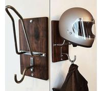 Shannan Motorcycle Helmet Wall Mount & Jacket Hook, All-in-1 Gear Organizer, Wood & Metal, Wall Mount, 1 Hook, J-Shape, 100kg Capacity
