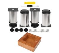 SHANOER Natural Bamboo Square Three-Line Ash Tray+4Pcs Stainless Steel Furniture Feet