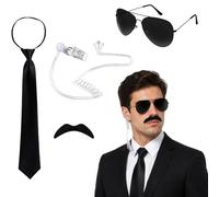 SHANPIN Spy Secret Agent Agent Costume Accessories Security Guard Costume Accessory Earpiece Glasses Halloween Cosplay Party, 1, One Size