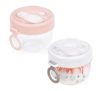 shanpu Overnight Oat Containers with Lid and Spoons 2PCS, 20Oz Portable Plastic Yogurt Jars,Leak-Proof Dessert Cups White&Pink