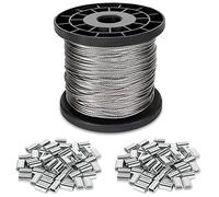 ShanQian 1/16 Wire Rope, 1.5mm Stainless Steel Cable, 100m/328Ft Metal Spool With 100PCS Aluminum Crimping Sleeves - Heavy Duty Picture Frame Hanging - 7x7 Strand Core