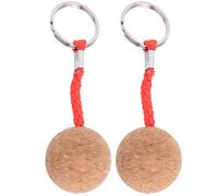Shanrya Floating Keyring, 3.5cm 2Pcs Wooden Ball Key Ring, Floatable Wood Ball Key Chain Cork Keyring Water Buoyant Key Ring for Water-Skiing Boating Fishing Kayak Canoe Sailing Boat (Red Rope)