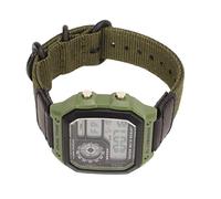 Shanrya Sports Watch Day Date Display Canvas Strap Running Seconds Chronograph Acrylic Resin Mirror WR30M Waterproof Luminous Outdoor Daily Men's Watch (Green)