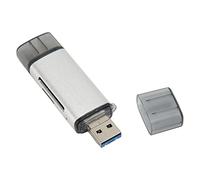 Shanrya USB 2.0 Memory Card Reader, Professional Dual Slot Fast Transfer Portable Ultra Slim 3 Connector Memory Card Reader for Office for Photos