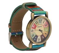 Shanrya Vintage Retro Hippie Multicolour Bohemian Style Brass PU Leather Button Battery Women's Watch - Accurate Time, Perfect for Gifting (Blue)
