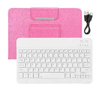 Shanrya Wireless Keyboard, Waterproof Environmentally-friendly Keyboard, Scratch-Resistan for Business Trip PU Leather Case Home(10-inch keyboard + leather case rose red)