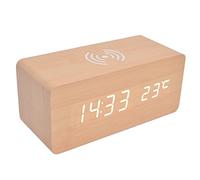 Shanrya Wooden Digital Alarm Clock, Radio Alarm Clock with 12/24 Hours LED Display, Automatic Temperature Detection, Weiß, 6.3 x 2.8 x 2.7 inches