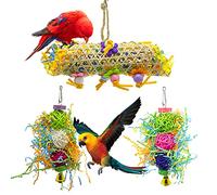 SHANTU 3Pack Bird Chewing Toys Foraging Shredder Toy Parrot Cage Shredder Toy Bird Loofah Toys Foraging Hanging Toy for Cockatiel Conure African Grey Parrot