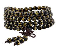 Shanxing 108 Prayer Beads Mala Bracelet Tibetan Buddhist Buddha Meditation Stone Necklace,Black Agate