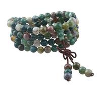 Shanxing 108 Prayer Beads Mala Bracelet Tibetan Buddhist Buddha Meditation Stone Necklace,Moss Agate