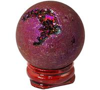 Shanxing 40mm Titanium Coated Agate Geode Crystal Sphere with Wooden Stand