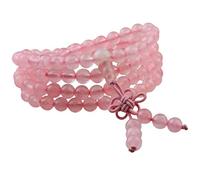 Shanxing 6mm Rose Quartz Crystal 108 Prayer Beads Mala Wrap Bracelet for Women, Pink Worry Beads Healing Crystal Bracelet Tibetan Buddhist Jewellery Gift Buddha Reiki Meditation Stone Necklace