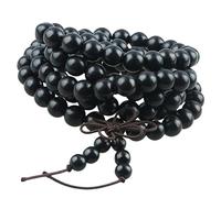 Shanxing 8mm Natural Black Ebony Wood 108 Prayer Beads Mala Wrap Bracelet for Men Women, Black Buddha Meditation Worry Beads Bracelet Tibetan Buddhist Buddhism Jewellery Gift Wooden Bead Necklace