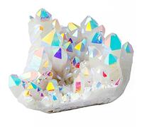 Shanxing Angel Aura Crystal Titanium Coated Cluster Specimen,Healing Reiki Energy Natural Gemstone Figurine Home Decor 3.5"-4"