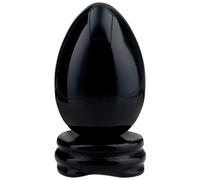 Shanxing Handmade Crystal Egg Sphere Polished Ornaments Decor with Stand | Black Obsidian Crystal Egg Shaped Ornament, Decorative Quartz Carved Stone, Aesthetic Desk Decor Lucky Stone