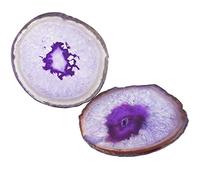 Shanxing Natural Agate Slice Geode Stone Coasters for Drinks,Crytsal Quartz Cup Mats Coasters 3"-3.9" Sets of 2