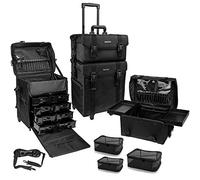SHANY Cosmetics 2 Compartment Soft Black Rolling Trolley Makeup Case with Free 3 Piece Organizer Mesh Bags, 28 Inch