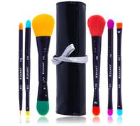 SHANY Vegan Makeup Brushes - LUNA - 6 PC Double Sided Travel Make up Brushes with 12 unique Bristles sides - Brush storage Pouch - Synthetic Cosmetics Brush