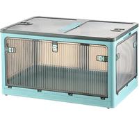 SHANYAYALI Foldable Storage Boxes with Lids, Plastic Storage Organiser with Portable Handles & Wheels, Large Clear Storage Bin for Wardrobe Grocery Cupboard(Blue,51.5x36x30CM)