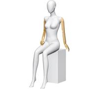 SHANYAYALI Human Retail Mannequins Sitting A Stool, 61 Inch Tall Manikin Detachable, Head and Solid Wood Arms Can Rotate