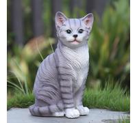 SHAODIE Outdoor cat Sculpture Garden Cat Statue, Gray Resin, 10.8 x 7 x 4.7 inches, Grey Kitten Statue Courtyard, Lawn, Yard Decoration, Cute Kitten Gift