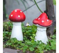 SHAODIE Set of 2 Garden Mushroom Decorations, Red and White Ceramic Toadstool Sculptures, 5.5 Inch Height, Set of 2, Outdoor Statues