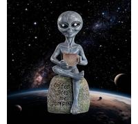 SHAODIE Solar Powered Alien Garden Statue with Coffee Cup, Funny Outdoor Decor, 11.6 x 5.1 x 4.5 inches