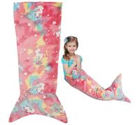 Shaojian 100x50cm Kids Luminous Mermaid Tail Blanket - Colorful Ombre Snuggle Flannel Soft Sofa Sleeping Bag With Double Stitching for Girls 3 to 6 Years (Red)
