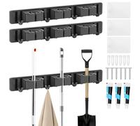 shaojian 3 Pack Broom Holder Wall Mount, Mop and Broom Hanger with 3 Slot 4 Hook for Organizing and Storing Items in Household Kitchens, Gardens, Laundries