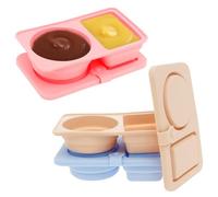 shaojian 3 Pack Silicone Reusable Snack Container Lids Double Compartment Snack Pots and Dip Containers, Small Sauce Pots Salad Dressing Sauce Seasoning Container for Travel, Office, Picnic