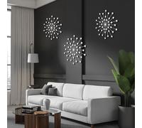 shaojian 3Pcs Metal Wall Art Silver Gypsophila Diamond Wall Sculpture Bling Crystal Home Decor Creative Iron Hanging Decoration Dia44.5cm for Living Room Bedroom Dining Room (Silver)