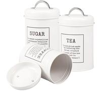 shaojian 3Pcs Tea Coffee Sugar Canisters Set 1000ML Metal Vintage Tea and Coffee Canisters Set with Airtight Lid and Name Marker Cylindrical Food Storage Container for Farmhouse Decor (set 2)