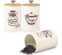 shaojian 3Pcs Tea Coffee Sugar Canisters Set 750ML Metal Vintage Tea and Coffee Canisters Set with Airtight Lid and Name Marker Cylindrical Food Storage Container for Farmhouse Decor (set 1)
