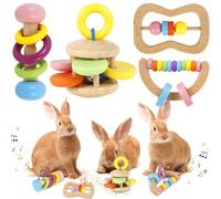 shaojian 4Pcs Rabbit Toys Boredom Breaker, Wooden Chinchilla Toys, Bright Color Interactive Rabbit Chew Toy, Bite Resistant Small Animals Playing Teeth Grinding Toy for Rabbits Hamsters Guinea Pigs