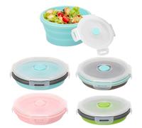 shaojian 5Pcs 350ml Collapsible Bowl with Lid Foldable Silicone Lunch Box Salad Bowls Portable Expandable Fresh Food Containers, Camping Travel and Picnic Accessories Set, Microwavable Safe