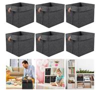 shaojian 6Pcs Cube Storage Boxes for Shelves 9 x 9 x 10inch 12L Felt Fabric Storage Baskets with Hanging Ring Collapsible Nursery Room Organisers for Toys Clothes Books Shoes (Dark Grey)