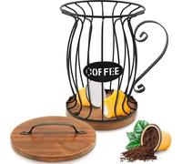 shaojian Coffee Pod Holder with Lid Matte Black Matal Hollow Out Coffee Pod Storage Basket for CoffeeBar, Large Capacity Espresso Capsule Basket for Kitchen Countertop