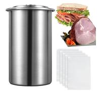 shaojian Ham Maker Meat Press with Thermometer 304 Stainless Steel Meat Press Cooker with 5 Food Zipper BagsMultifunctional Round Shape Deli MeatPress for Pork Beef Lamb Poultry