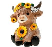 shaojian Highland Cow Ornaments Spring Sunflower Highland Cow Figurine Statue for Plant Lover, Synthetic Resin Fade Resistant Calf Gnome Flower Pot for Garden Table Shelf Home Decor(B)